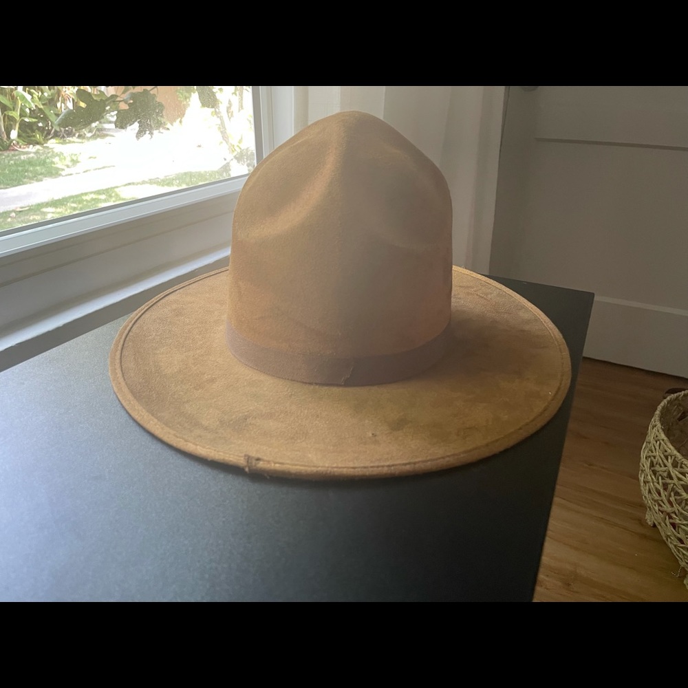 Brown felt fedora style hat with dark brown ribbon